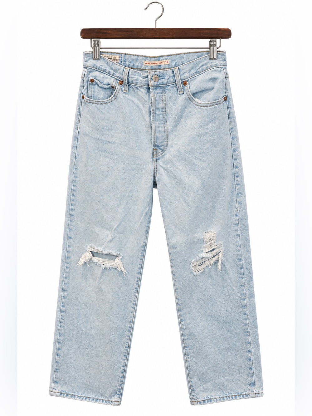 Levi's Light Blue Distressed Ribcage Straight Ankle Jeans Size 26